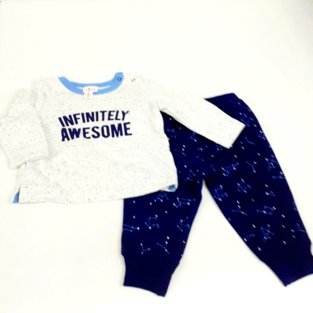 Cat & Jack 2Pc Infant Boys Blue & White Pant Set, Size 6-9 M